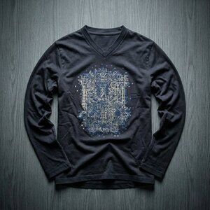 Andres Velasco Mens L Long Sleeve Graphic V-Neck Gray Y2K Clubwear Retro 90s